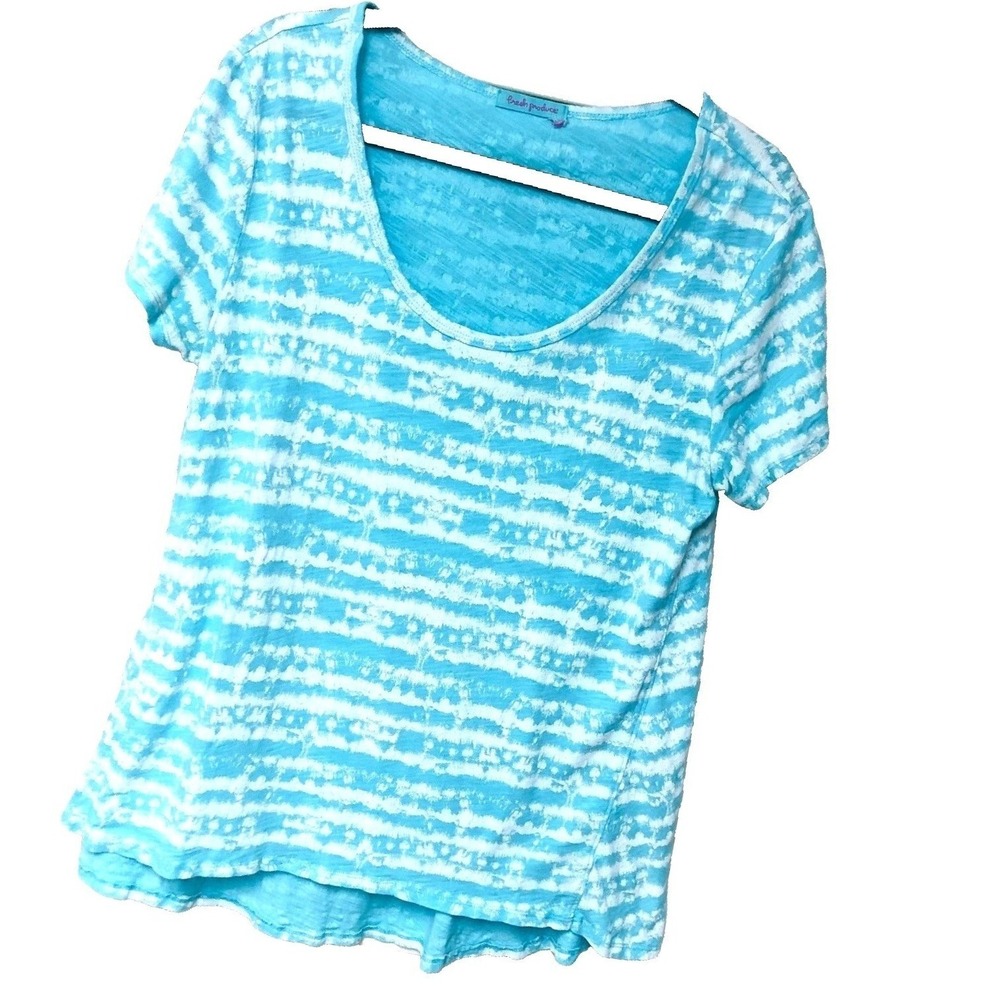 Fresh Produce Tunic Top High Low Beachy Stripes Coastal Casual Relax Womens M/L